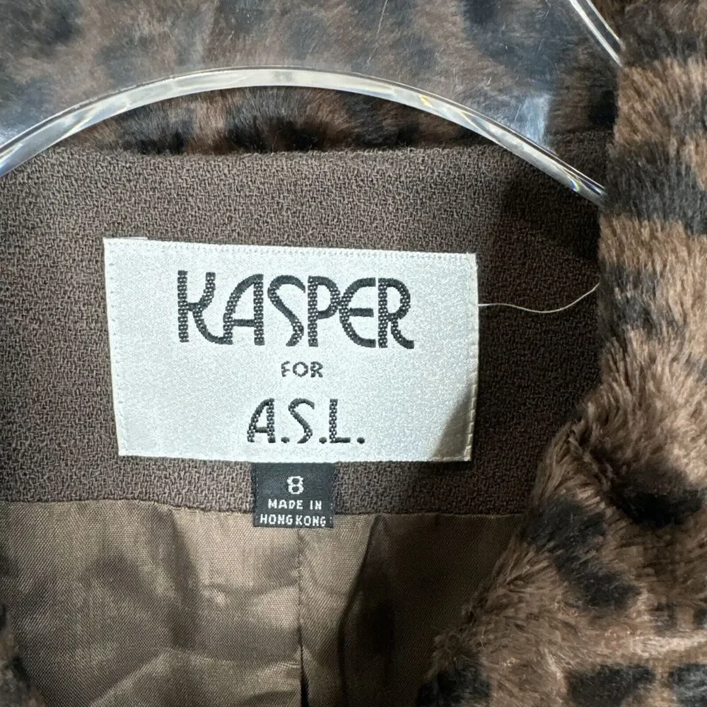 Kasper Jacket‎ 8 Olive Fur Animal Collar Vintage Mob Wife 90s 80s Glam